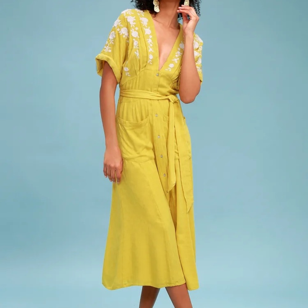 Free People "Love to Love You" Mustard Yellow Midi Dress